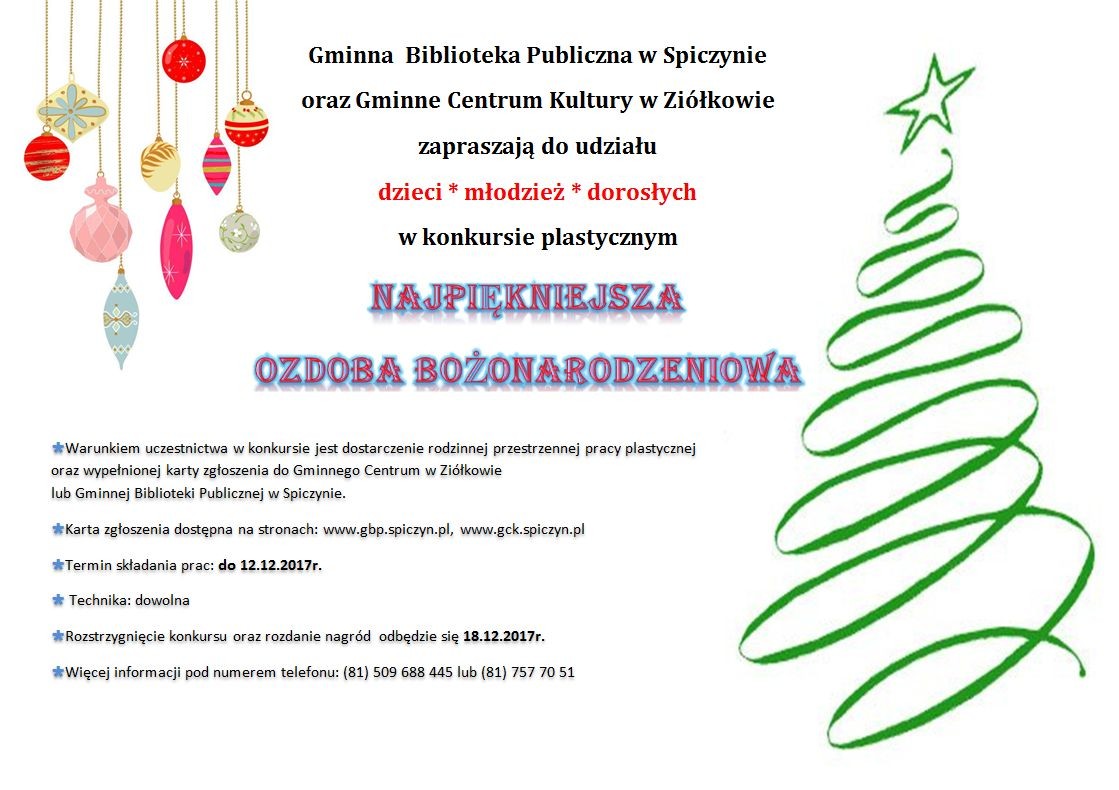 KONKURS PLASTYCZNY "NAJPIĘKNIEJSZA OZDOBA bożonarodzeniowa" — zdjęcie 1
