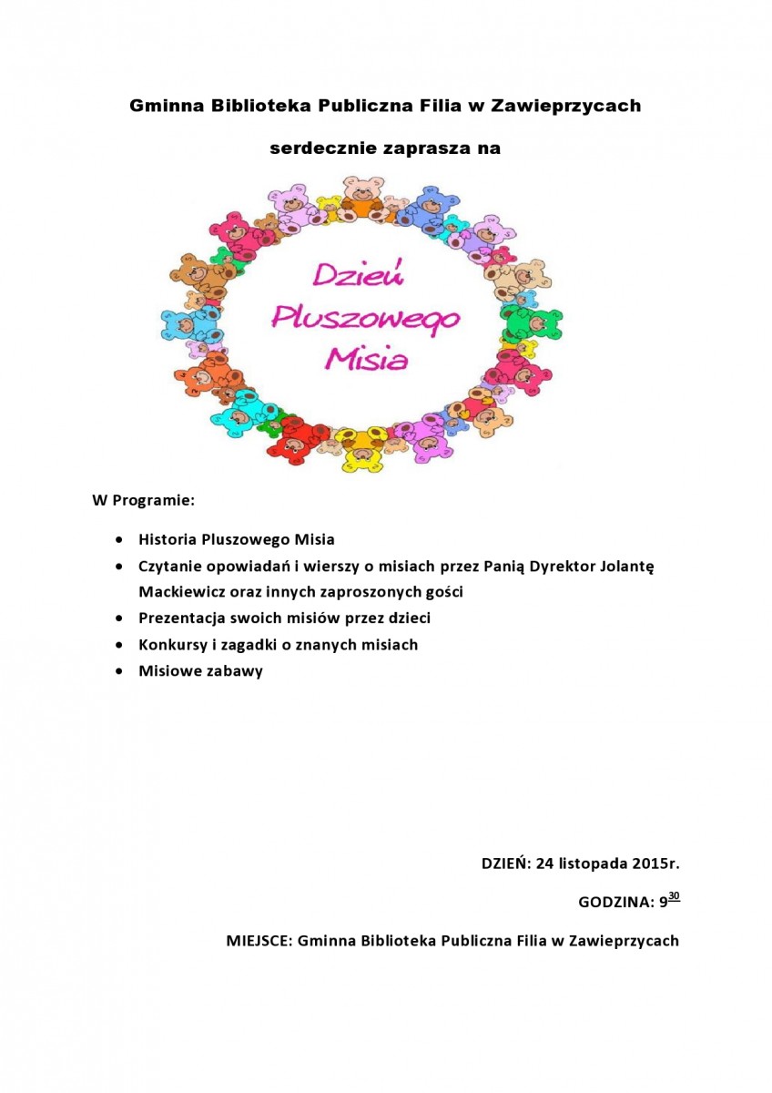 "Święto Pluszowego Misia" w Filii Gminnej Bibliotece Publicznej w Zawieprzycach — zdjęcie 1
