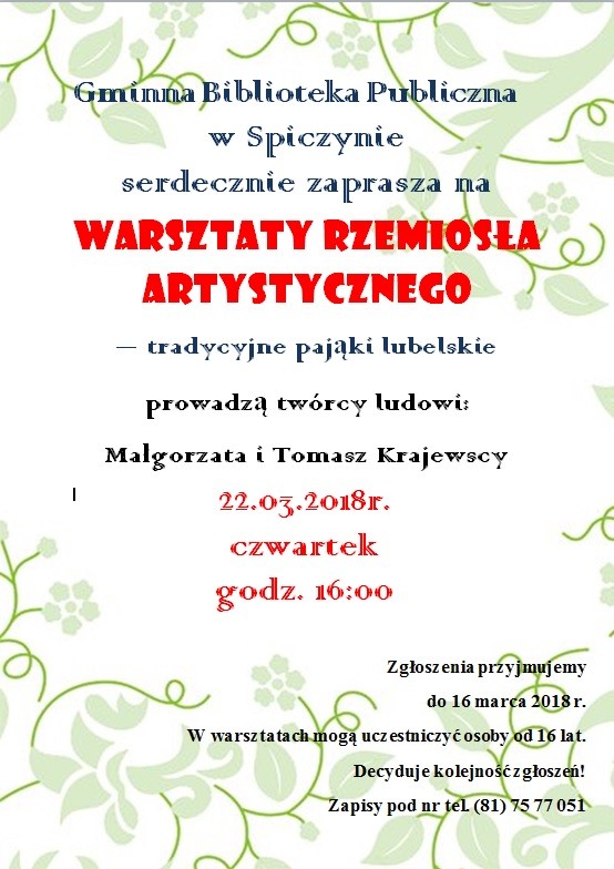 Zapraszamy na warsztaty rzemiosła artystycznego — zdjęcie 1