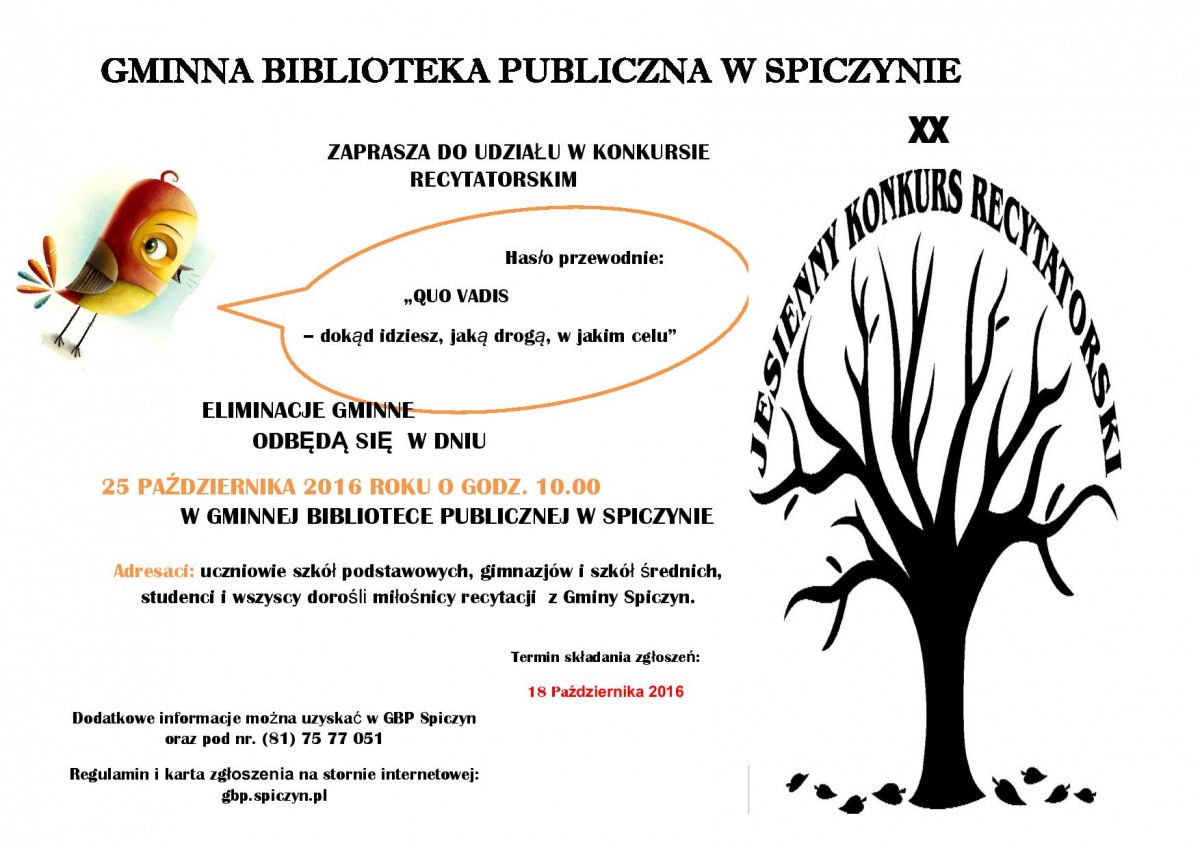 ZAPRASZAMY DO UDZIAŁU W KONKURSIE RECYTATORSKIM — zdjęcie 1